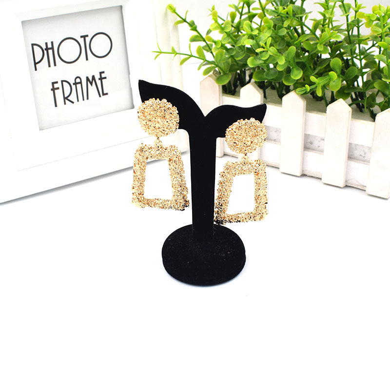 Exaggerated Relief Trapezoidal Metal Earrings for Women