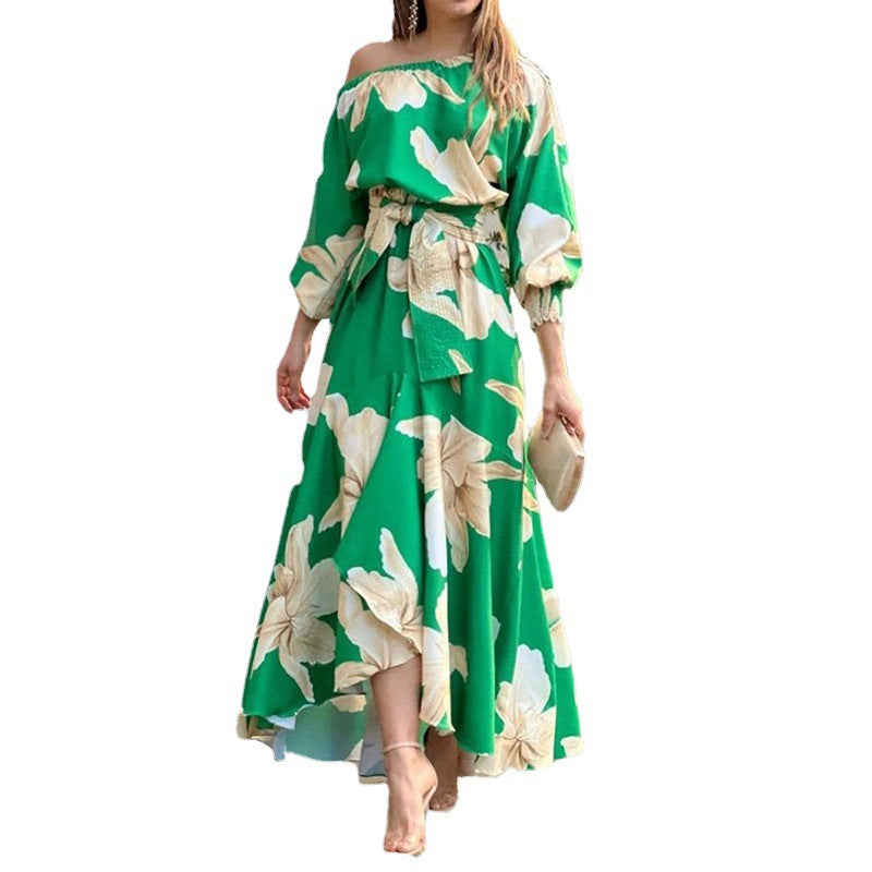 2023 Spring Summer Belted Dress with Lantern Sleeves