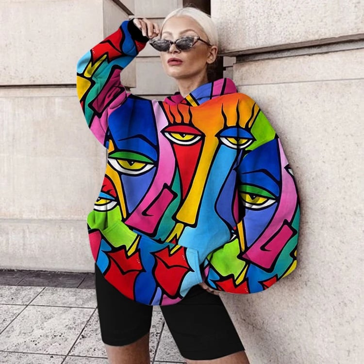Abstract Printed Casual Hooded Women's Sweatshirt