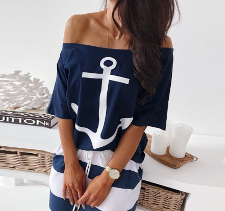 Printed Anchor Stripe Two-Piece Set