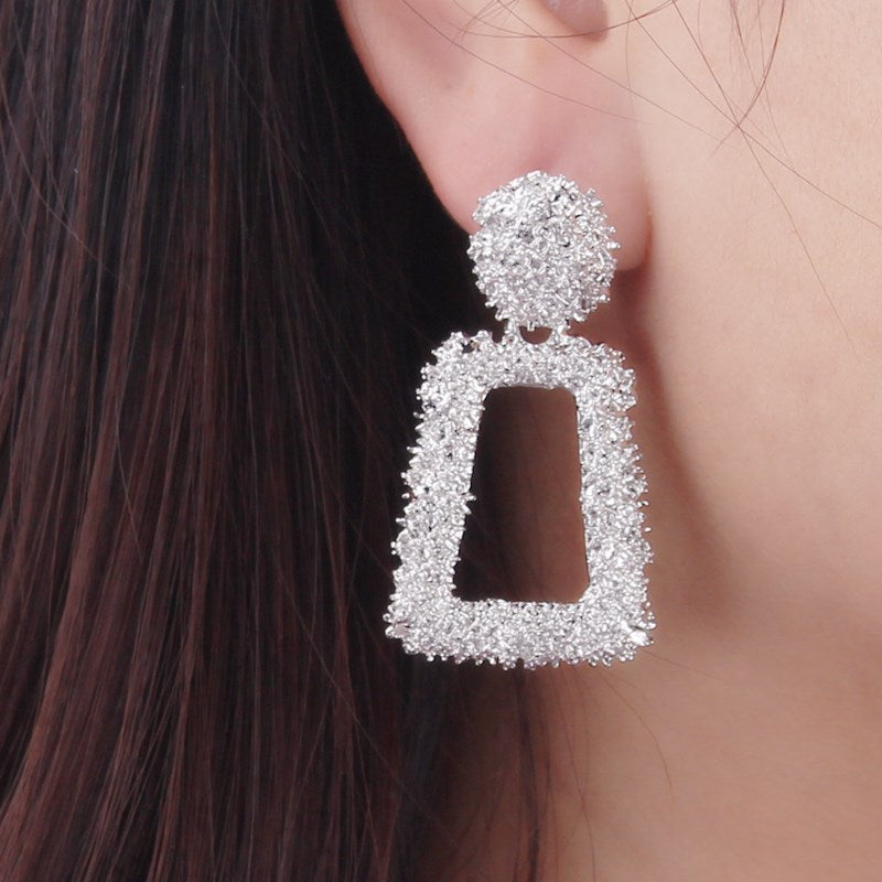 Exaggerated Relief Trapezoidal Metal Earrings for Women