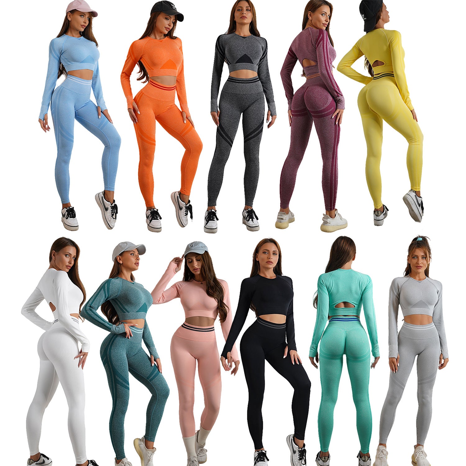 Quick-Dry Women's Yoga Set with Long Sleeve & Pants