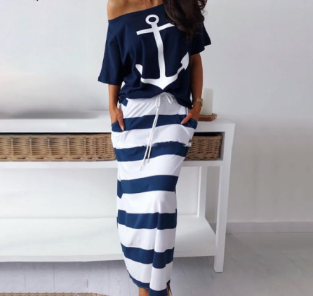 Printed Anchor Stripe Two-Piece Set
