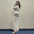 Slim-Fit Striped Woolen Knitted Dress