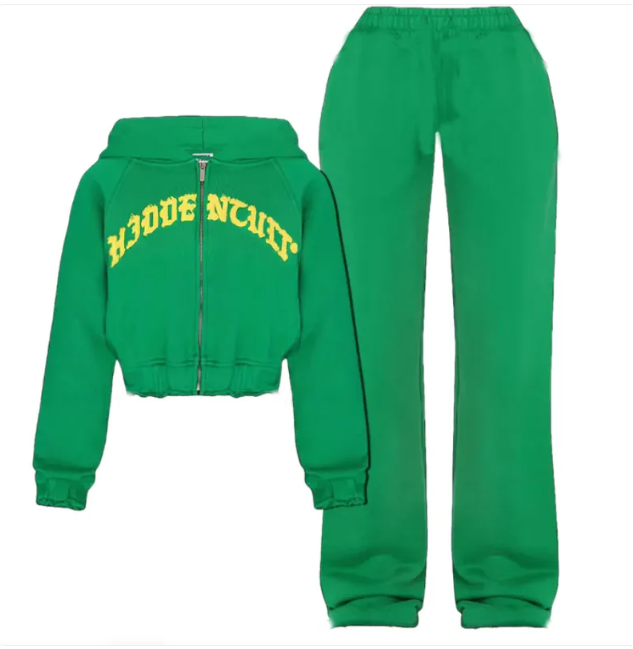 Chic Zip-Up Hooded Crop Top & Drawstring Pants Set