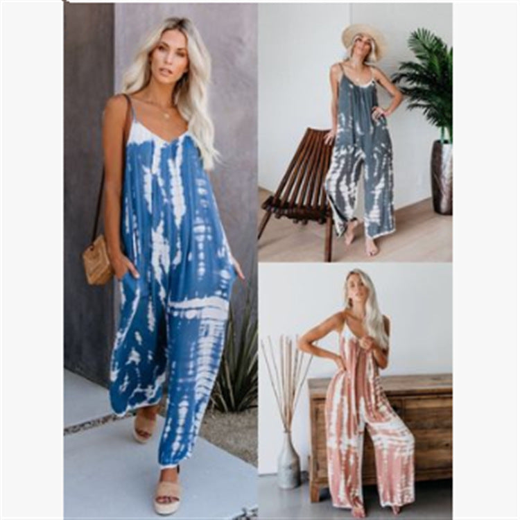 Summer Tie-Dye Loose Women’s Jumpsuit with Straps