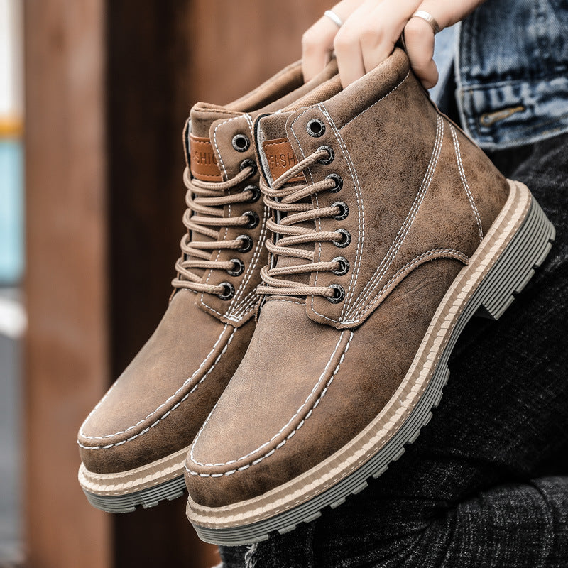 Men's Casual Leather Boots for Winter Workwear