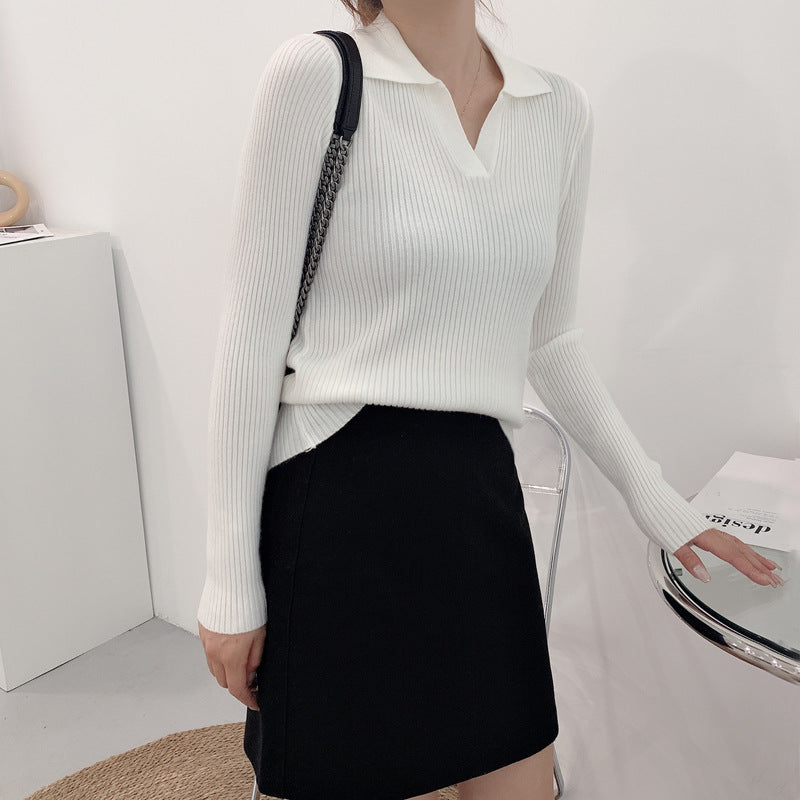 Women's Casual Knitted Lapel Sweater for Autumn/Winter