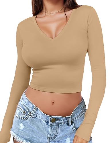 Women's V-Neck Y2K Crop Top Slim Fit