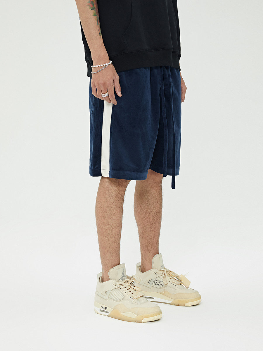 Casual Velvet Shorts with Side Stripe Stitching