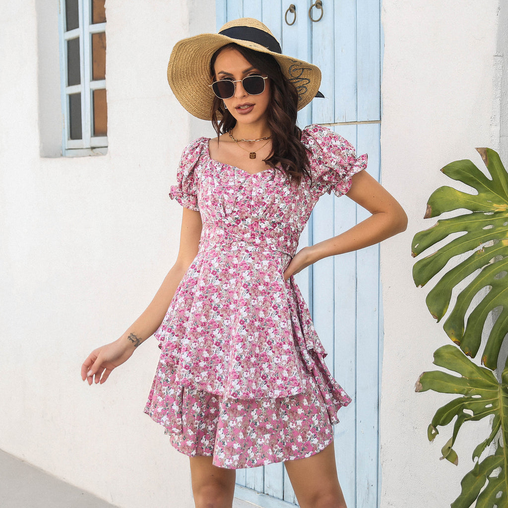 Floral Dress with Puff Sleeves for Women