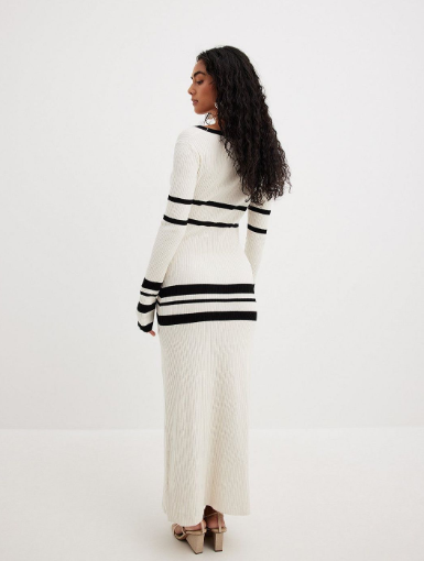 Slim-Fit Striped Woolen Knitted Dress