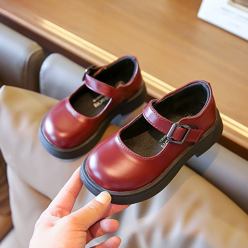 Black Leather Mary Jane Shoes for Girls - Platform Flats