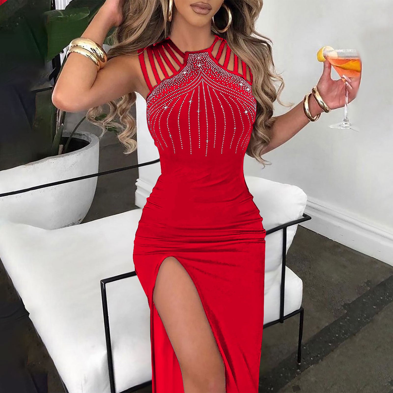 Women's Hot Drill Slit Package Hip Dress for Parties