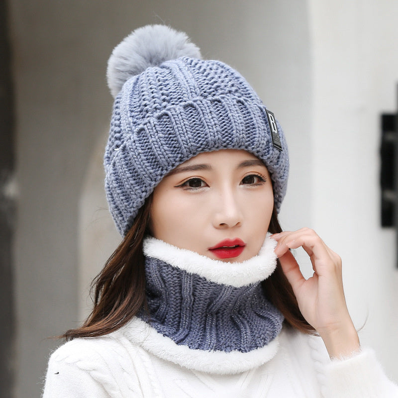 Women's Thick Knitted Winter Cap and Scarf Set