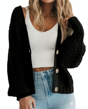 Casual V-Neck Button Women's Knit Cardigan (One Piece)