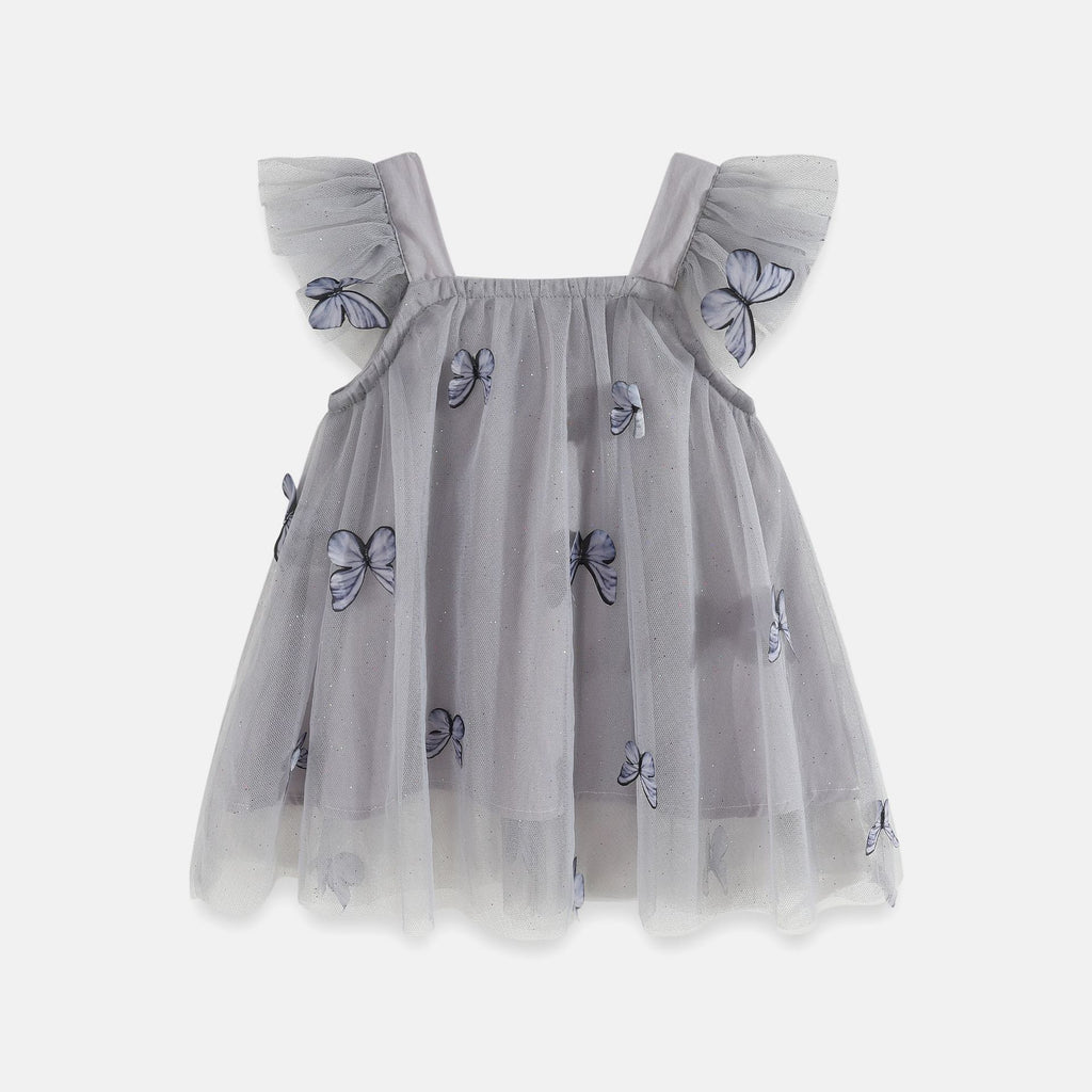 Flounced Sleeve Mesh Sling Dress for Kids