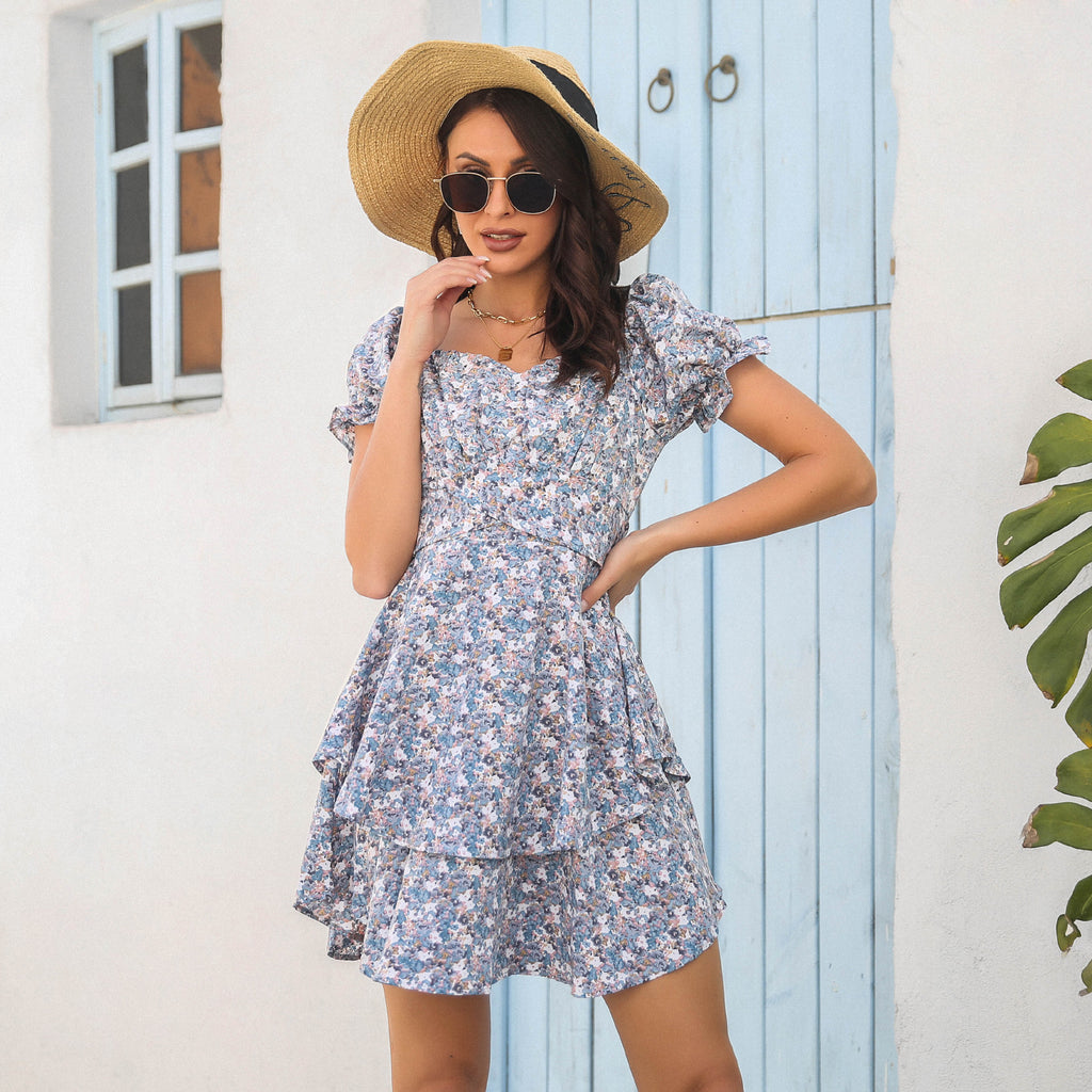 Floral Dress with Puff Sleeves for Women
