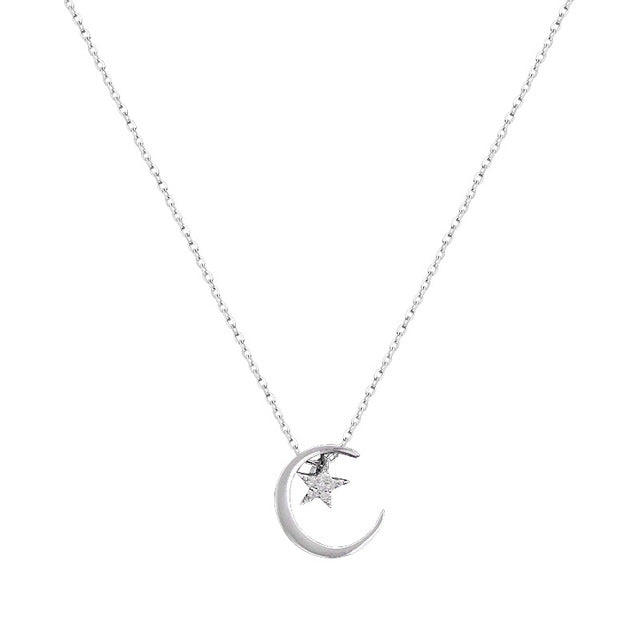 Simple Zircon Moon Necklace for Women’s Anniversary Gift
