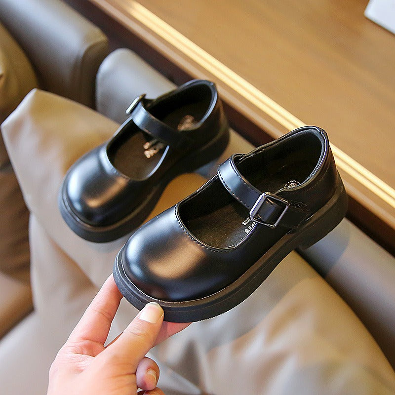 Black Leather Mary Jane Shoes for Girls - Platform Flats
