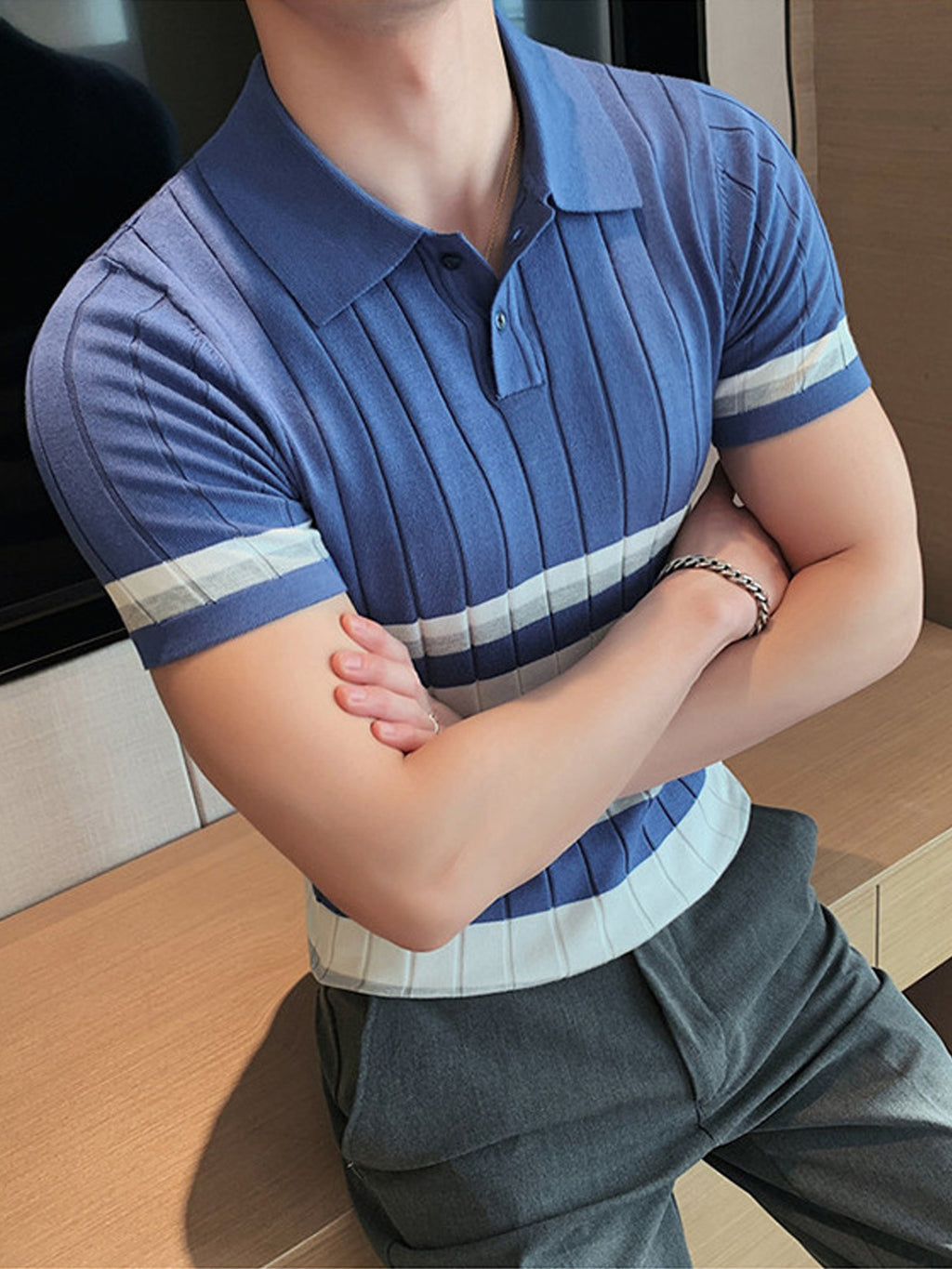 Short Sleeve Business Polo Shirt - Cool Striped