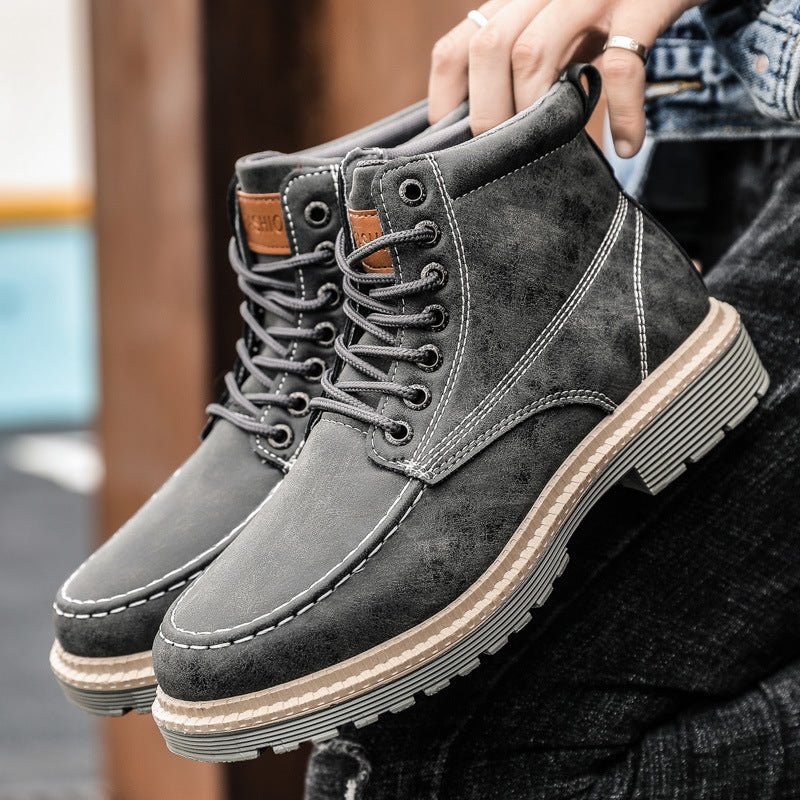 Men's Casual Leather Boots for Winter Workwear