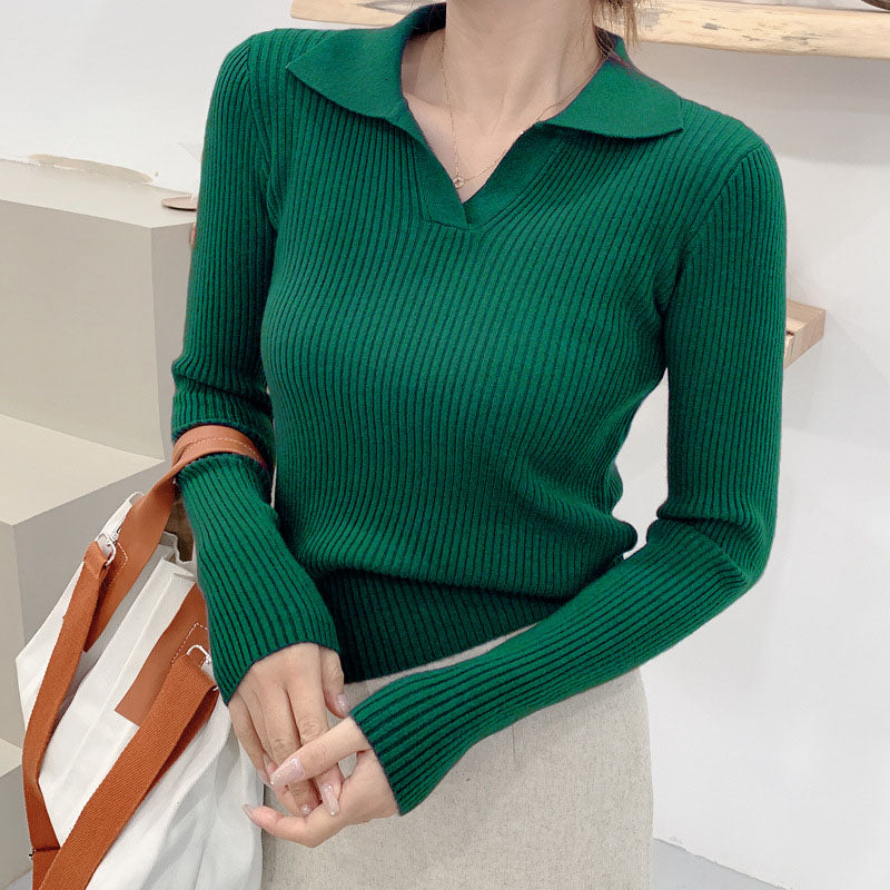 Women's Casual Knitted Lapel Sweater for Autumn/Winter