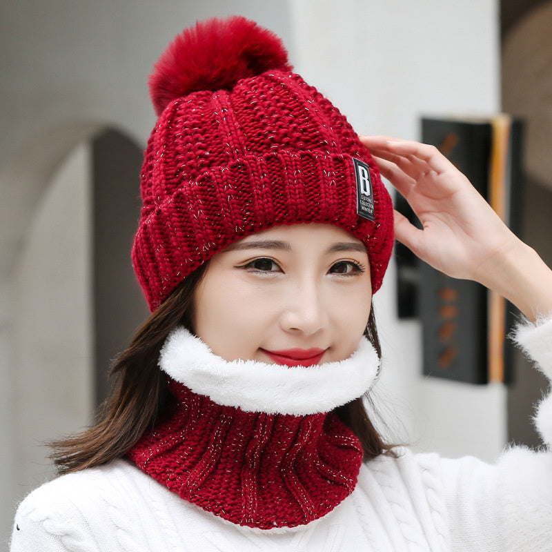 Women's Thick Knitted Winter Cap and Scarf Set