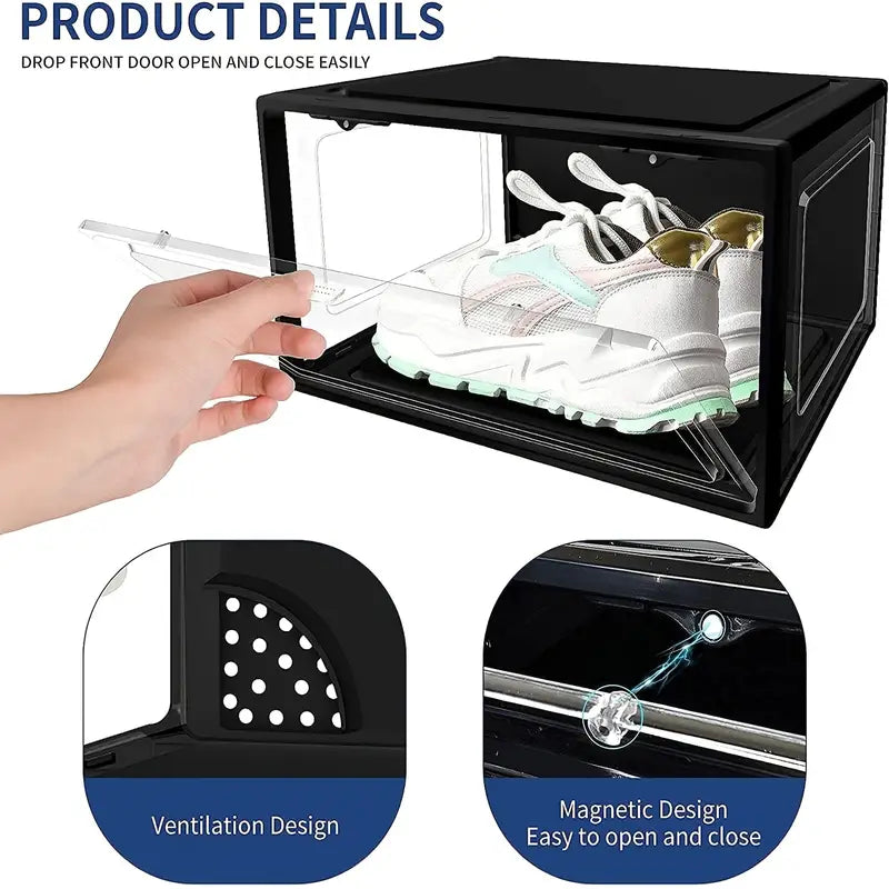 Large Stackable Transparent Shoe Box with Magnetic Door
