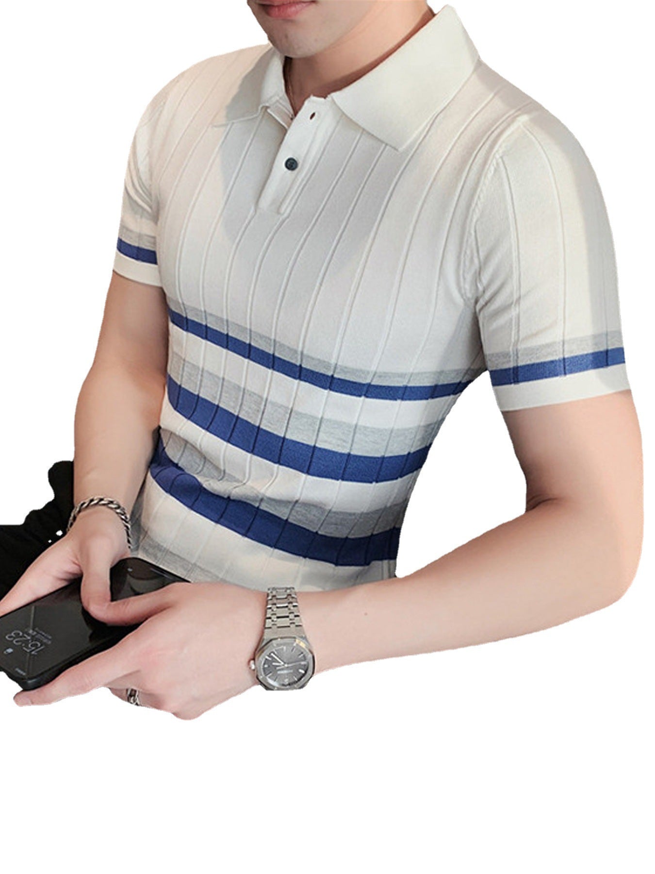 Short Sleeve Business Polo Shirt - Cool Striped