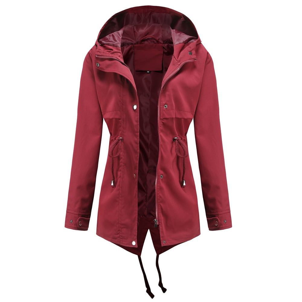 Mid-Length Hooded Windbreaker Jacket for Outdoors