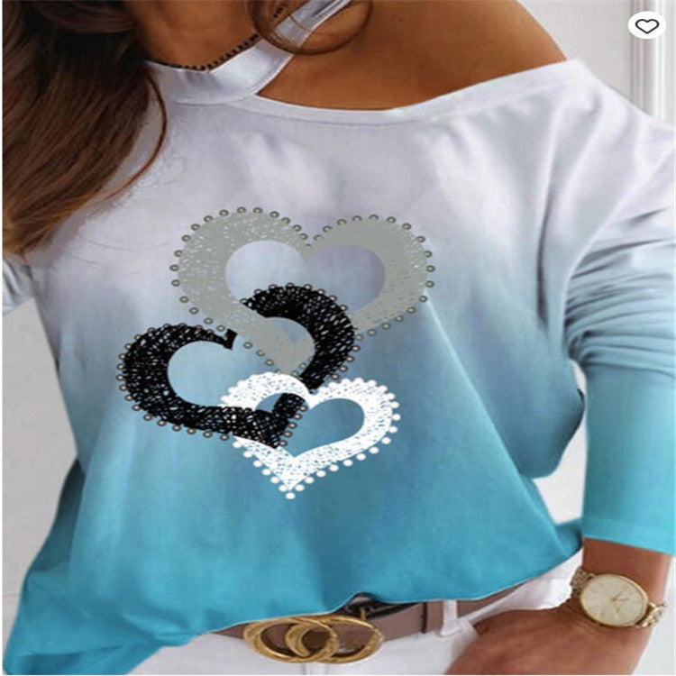 Casual Printed Halter Long Sleeve T-Shirt