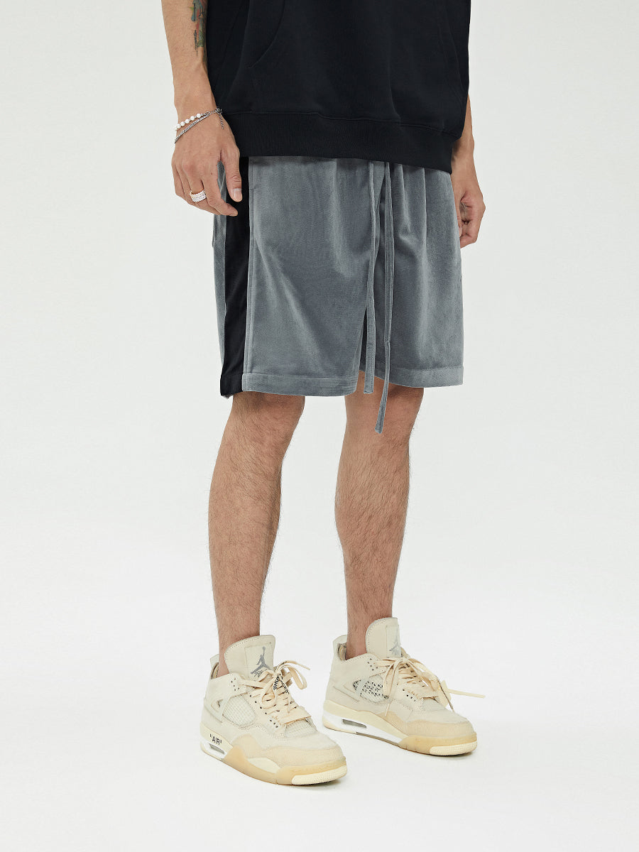 Casual Velvet Shorts with Side Stripe Stitching