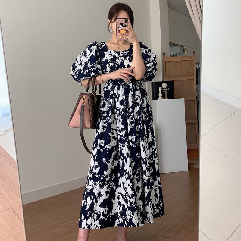 Backless Lace-up Loose Lantern Sleeve Dress for Women