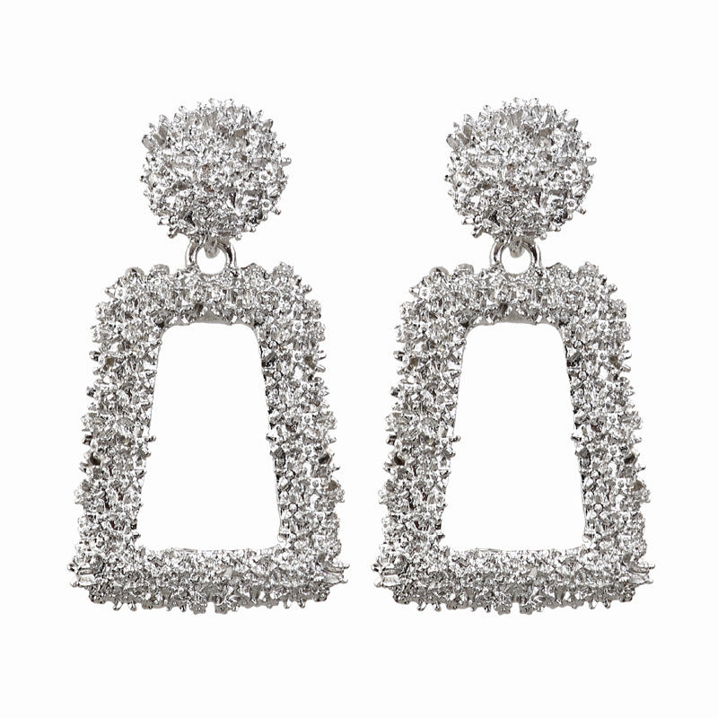 Exaggerated Relief Trapezoidal Metal Earrings for Women