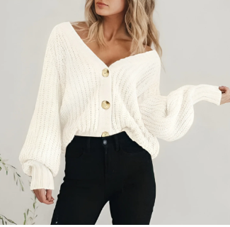 Casual V-Neck Button Women's Knit Cardigan (One Piece)
