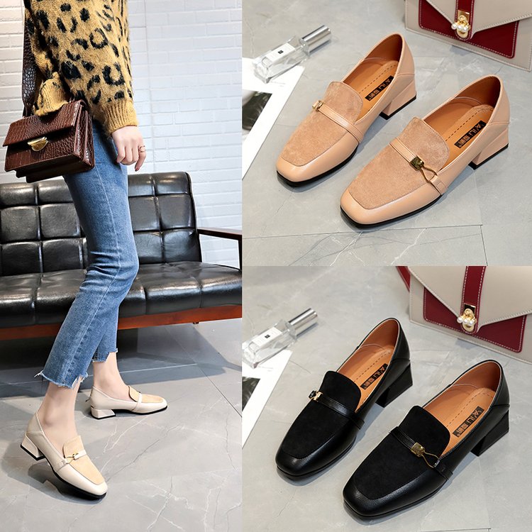 Spring Style Square Toe Chunky Heel Retro Shoes
