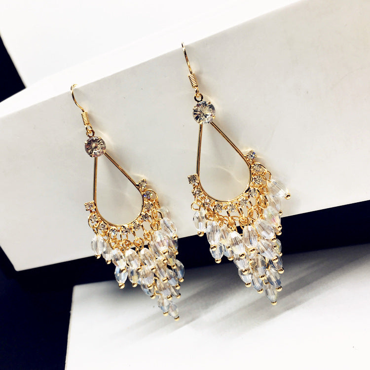Long Crystal Drop Earrings with Bohemian Beads