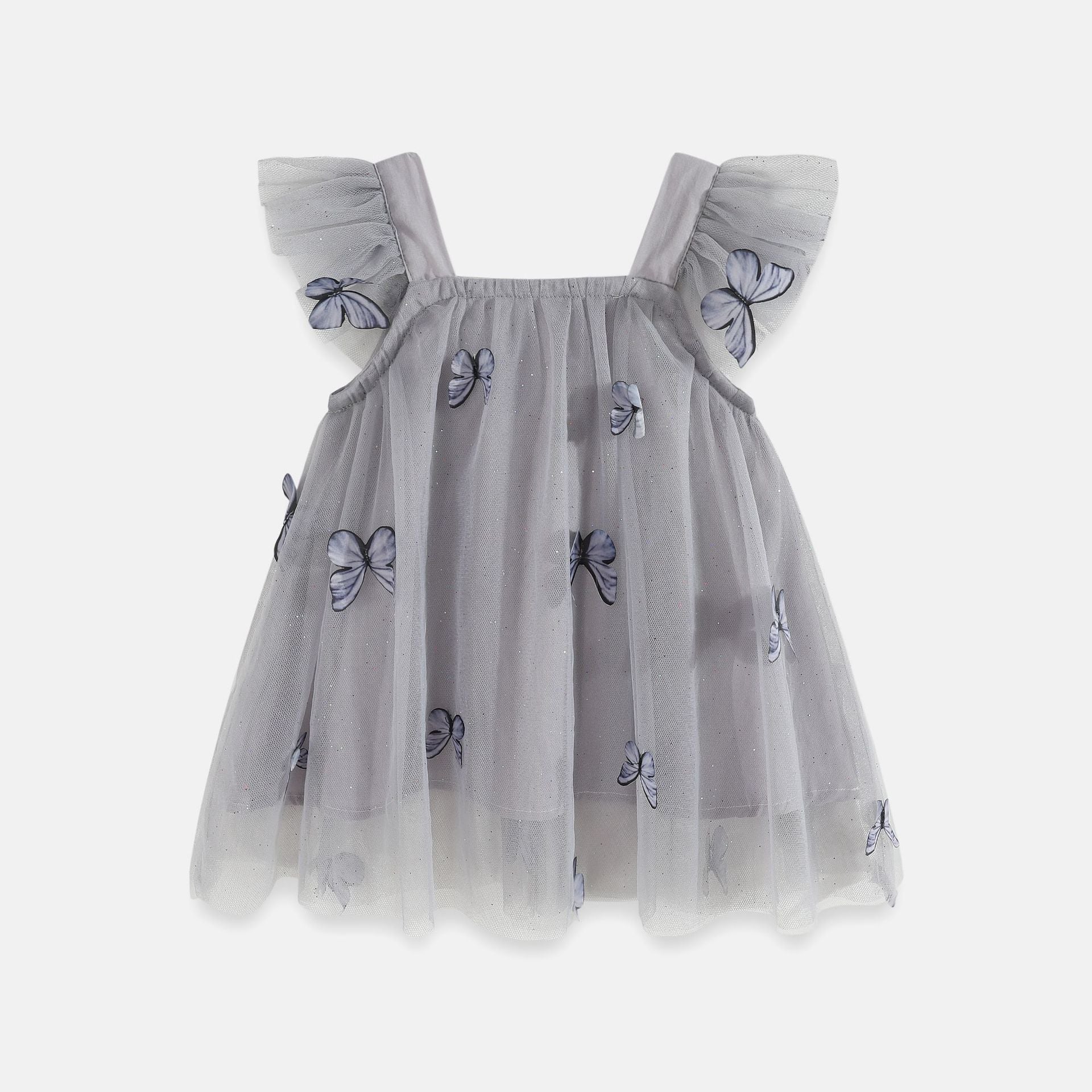 Flounced Sleeve Mesh Sling Dress for Kids