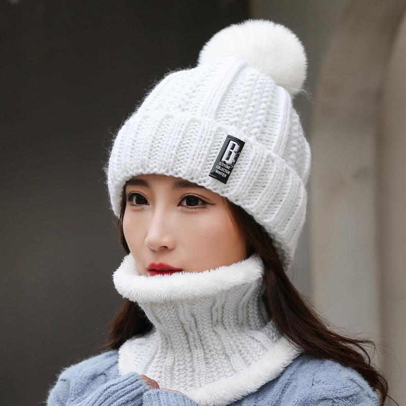 Women's Thick Knitted Winter Cap and Scarf Set