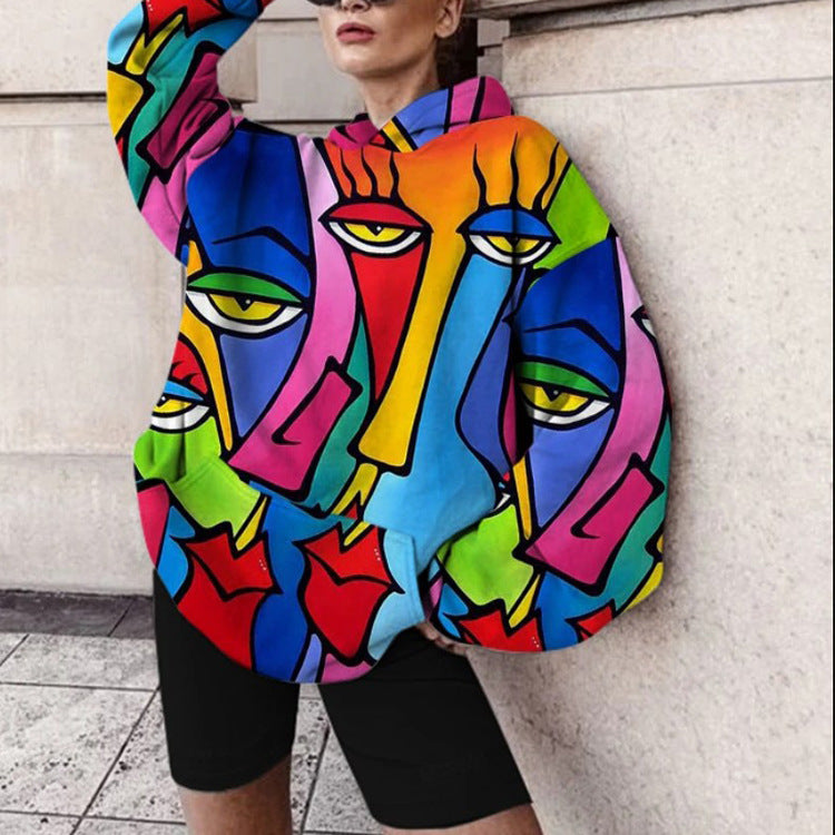 Abstract Printed Casual Hooded Women's Sweatshirt