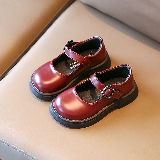Black Leather Mary Jane Shoes for Girls - Platform Flats