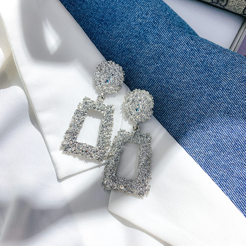 Exaggerated Relief Trapezoidal Metal Earrings for Women