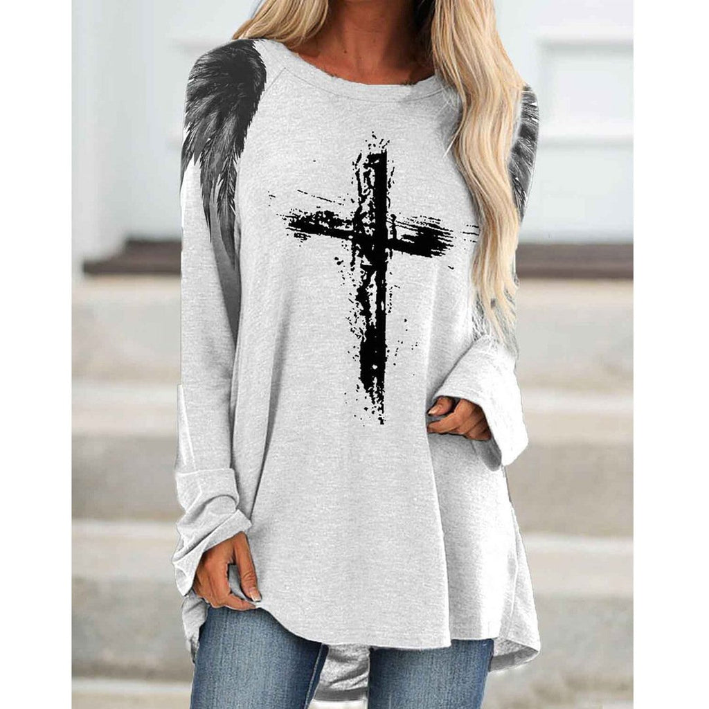 Loose Fit Long Sleeve Pullover with Letter Print