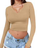 Women's V-Neck Y2K Crop Top Slim Fit