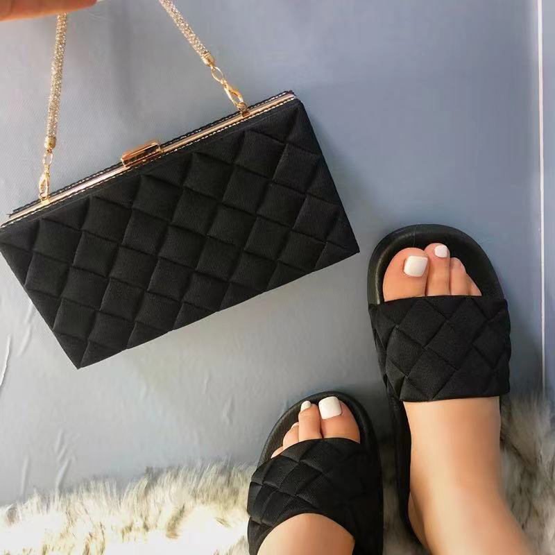 Plaid Sandals, Slippers, and Shoe Bag Set