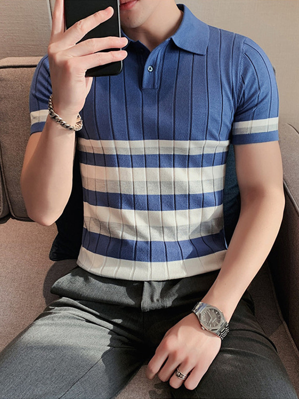 Short Sleeve Business Polo Shirt - Cool Striped