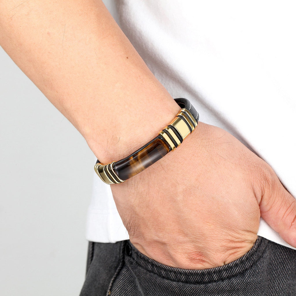 Personalized Men's Leather Rope Bracelet with Steel Buckle