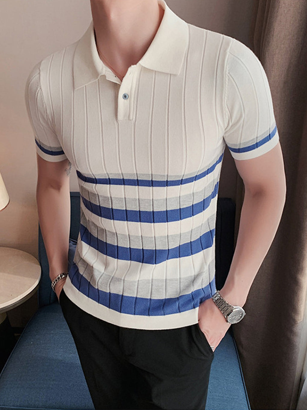 Short Sleeve Business Polo Shirt - Cool Striped