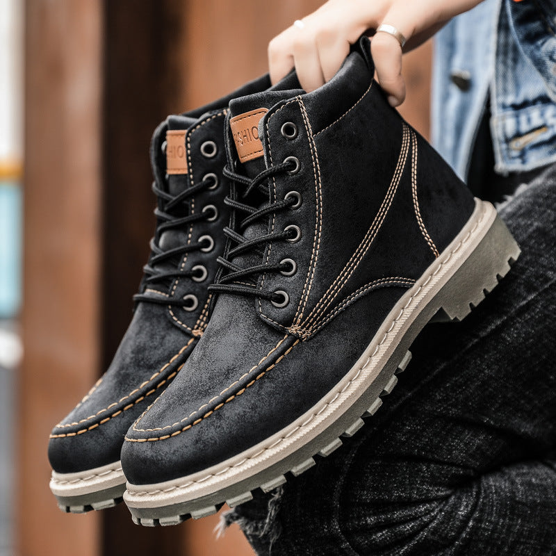 Men's Casual Leather Boots for Winter Workwear